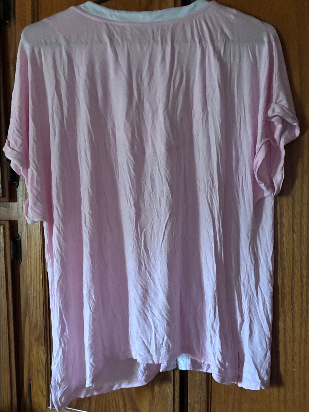Anne Klein Women's Size L Pink Short-Sleeve Pajama Top V-Neck White Trim - Picture 2 of 3